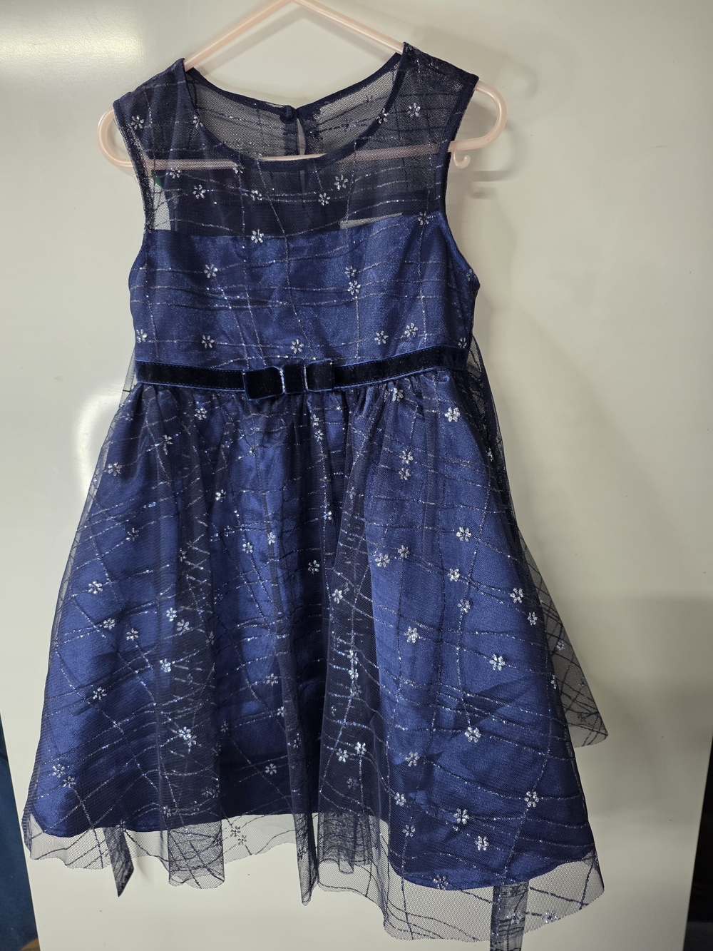 Jona Michelle Navy Blue Glitter Floral Tulle Dress